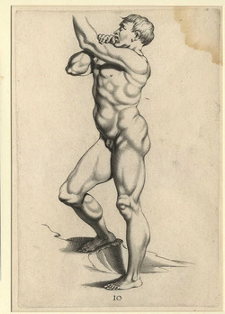 Study of a nude man, with his arm raised