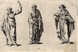 Study of three cloaked men, standing in different positions, possibly apostles