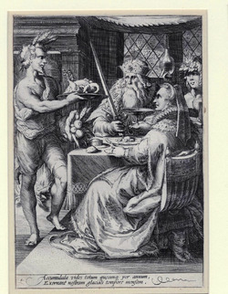 Winter: banquet with Bacchus and an elderly couple