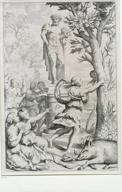 Leonille, daughter of Tirsenia, transformed into an orange tree
