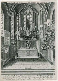 Interior of a church with statue of the Virgin