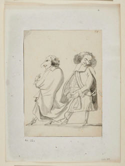 Caricature of a man holding another’s coattails