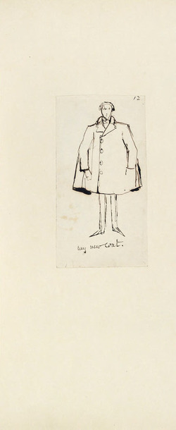 Sketch of a man, possibly Millais, in an overcoat