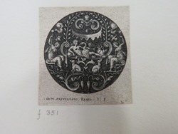 Leda with Jupiter as a swan on bed with Castor and Pollux in eggs at their feet, under of a baldachin held by two female figures, surrounded by dogs and birds, from Douce Ornament Prints Album I