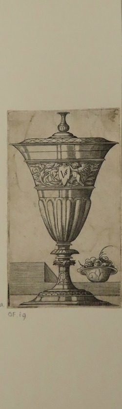 Design for a goblet with lid and a bowl of fruits, from Douce Ornament Prints Album II