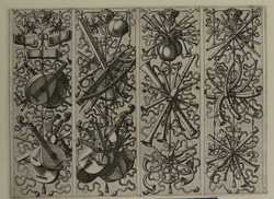 Plate 3: Four trophies of music books and instruments, from Douce Ornament Prints Album II