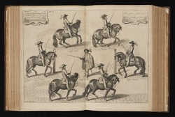 Bound volume containing 42 engravings and a title-page, illustrating William Cavendish's manual for horse-riding