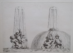 Design for a fountain with two groups of putti and tritons, from the series 'Recueil de fontaines et de frises maritimes'
