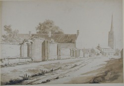View of the church and part of the Old Priory, Oxborough, Norfolk