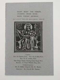 Saint Mary the Virgin, Charing Cross Road, Soho: design for cover of Parish Journal, 1888