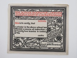 The School-Board for London Instruction in Cookery: certificate design