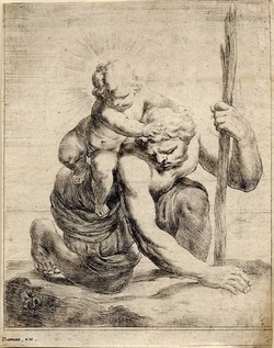 St Christopher kneeling carrying the Child