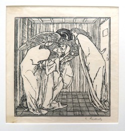 Three women and winged figure bearing a heart