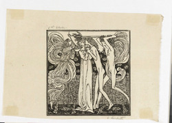 Man and woman kissing, man holding torch, woman holding plate