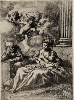 The Virgin Nursing the Infant Christ with St Joseph and Angels