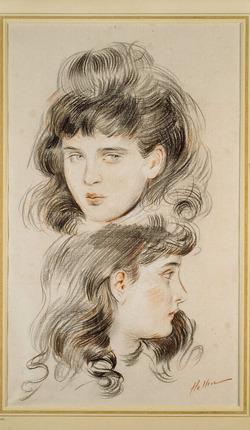 Two studies of a girl's head