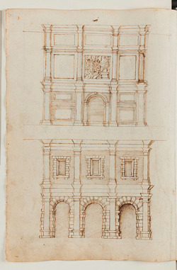 Recto: Two facades with three arches 
Verso: Two facades
