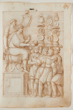 Recto: Submission of barbarian chief before an enthroned Emperor (or Clementia)  (Arch of Constantine)
Verso: A supplicant barbarian (or Rex Datus) (Arch of Constantine)