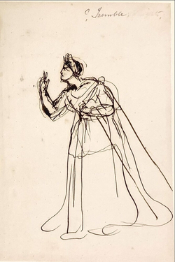 Theatrical Sketches: possibly Kemble, The Heroine turned sideways with her right finger raised threateningly