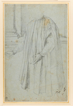 Recto: Study for the robe of a standing Venetian nobleman
Verso: Study for a still life on a dining table