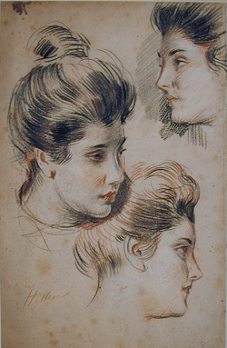 Three studies of a woman's head