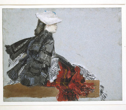 A woman seated in profile, facing right