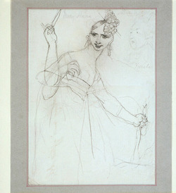 Woman with a stiletto, and a man with a startled expression