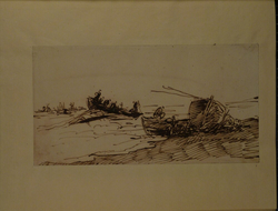 Boat on a stormy Sea with two Boats in foreground