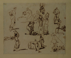 Sheet of figure Studies including Men rolling a Barrel