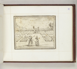 Recto: View of a formal garden
Verso: Musical score