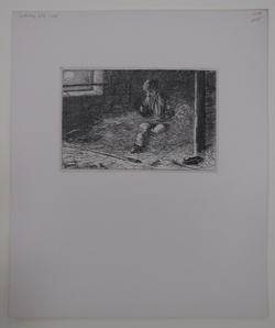 Scene of a Boy sitting in an Interior filled with Hays