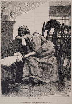 'Vigils keeping, worn with weeping'
