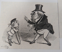An elderly man reprimanding a young boy