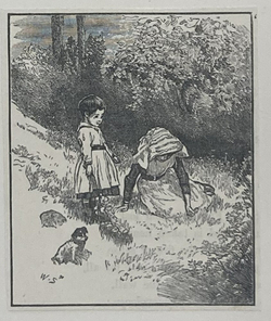 Two girls with their dog in a field