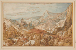 Mountainous Landscape with a Church, Bridge and Watermill