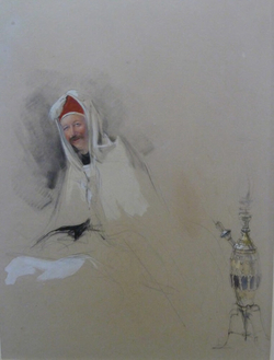 Study of a seated man, possibly Sir John Gardner Wilkinson, in Turkish dress smoking a hookah