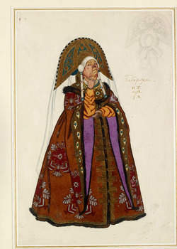 Design for the costume of 'Babarikha' (the Matchmaker) in Rimsky-Korsakov's opera 'Tsar Saltan'