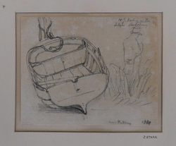 Mr J. Varley in the hedges sketching, near Putney