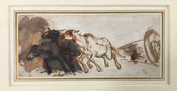 Three Horses straining to pull a Timber