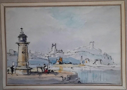 Bay with a lighthouse