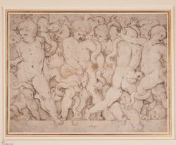 A frieze of putti struggling with serpents