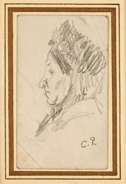 Study of the head of a woman wearing a hat seen in profile facing left