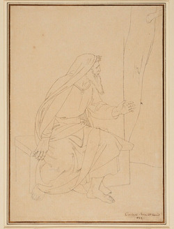 A bearded old Man rising from his Seat