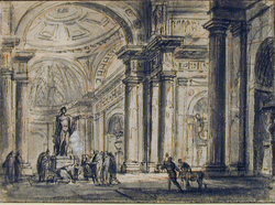 Interior of a temple with a sacrifice to Apollo