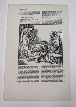 Illustration for Essex House Bible, of Isaac, Esau and Rebekah, printed together with text from Genesis, chapter XXVII