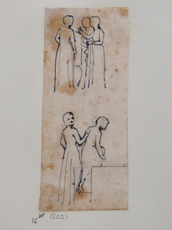 Sheet of Studies: Figures standing and climbing Steps