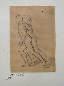 Two Figures running, Arms linked