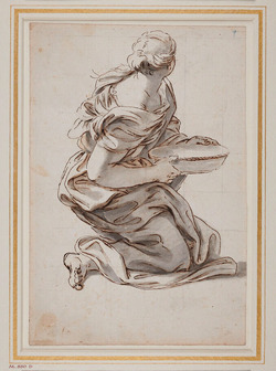 Recto: Kneeling woman holding a basin
Verso: Segment of an oval frame surmounted with a crowned eagle