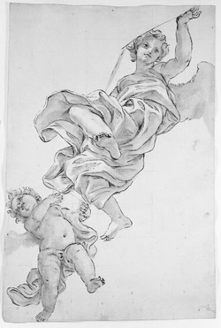 Flying angel with a cherub