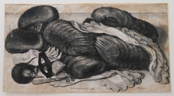 A group of muffs and articles of dress on a table